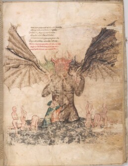 New York, Pierpont Morgan Library, M.676 – Dante, Commedia con il commento dell’Amico dell’Ottimo (f. 47r: Lucifero al fondo dell’Inferno); copista: Andrea Lancia.