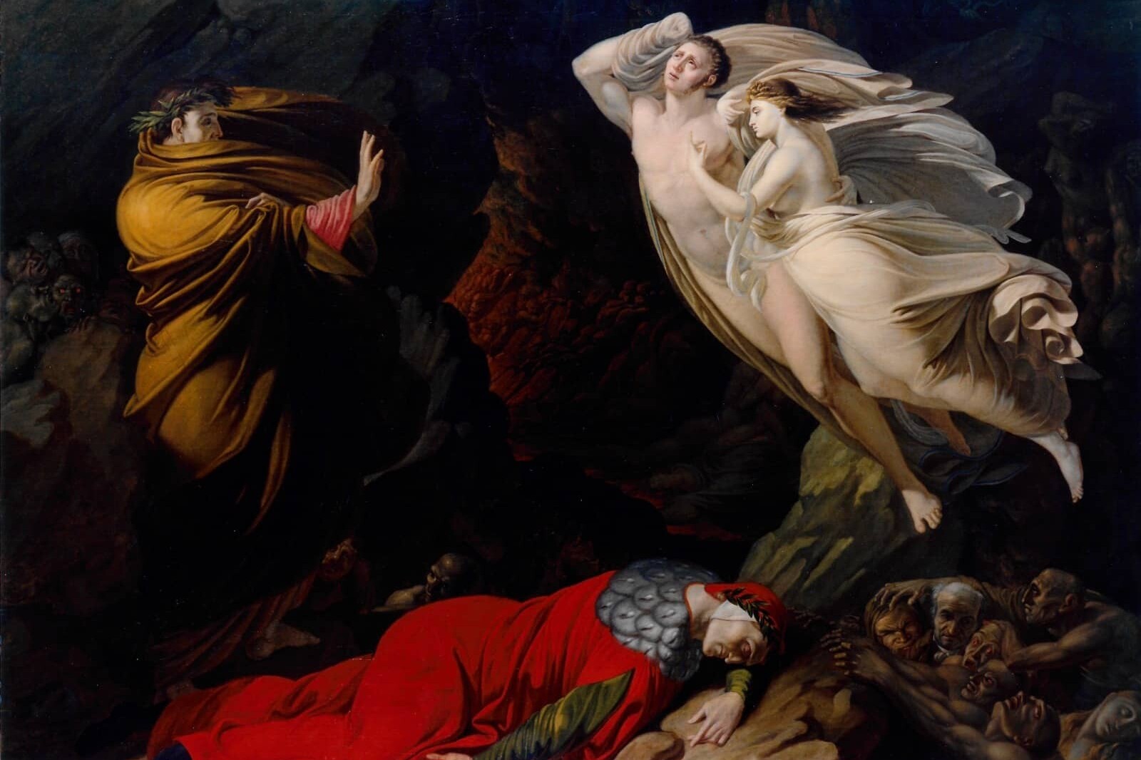 Francesca da Rimini nell'Inferno dantesco, Nicola Monti, 1810, olio su tela (168 x 21 cm). Gallerie degli Uffizi